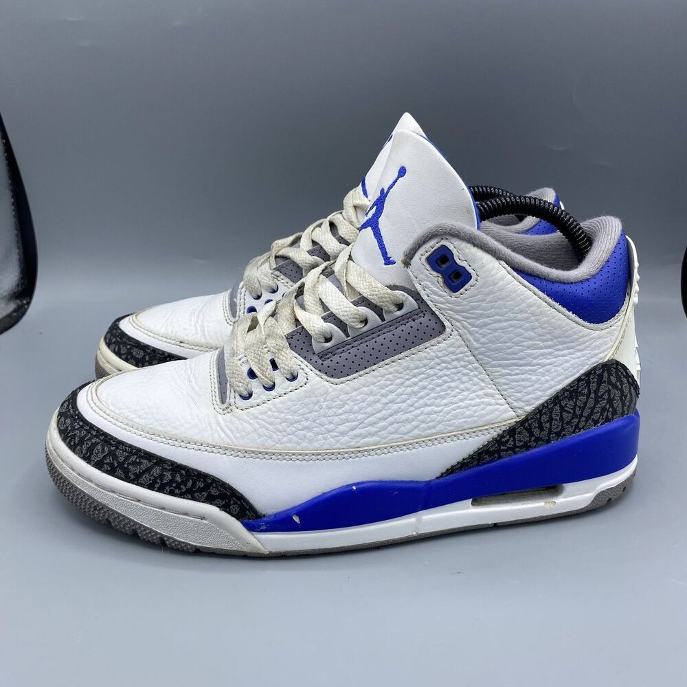 Nike Air Jordan III RETRO 3 Racer Blue Cement OG Sneakers Size 7.5 Rare - Picture 4 of 7